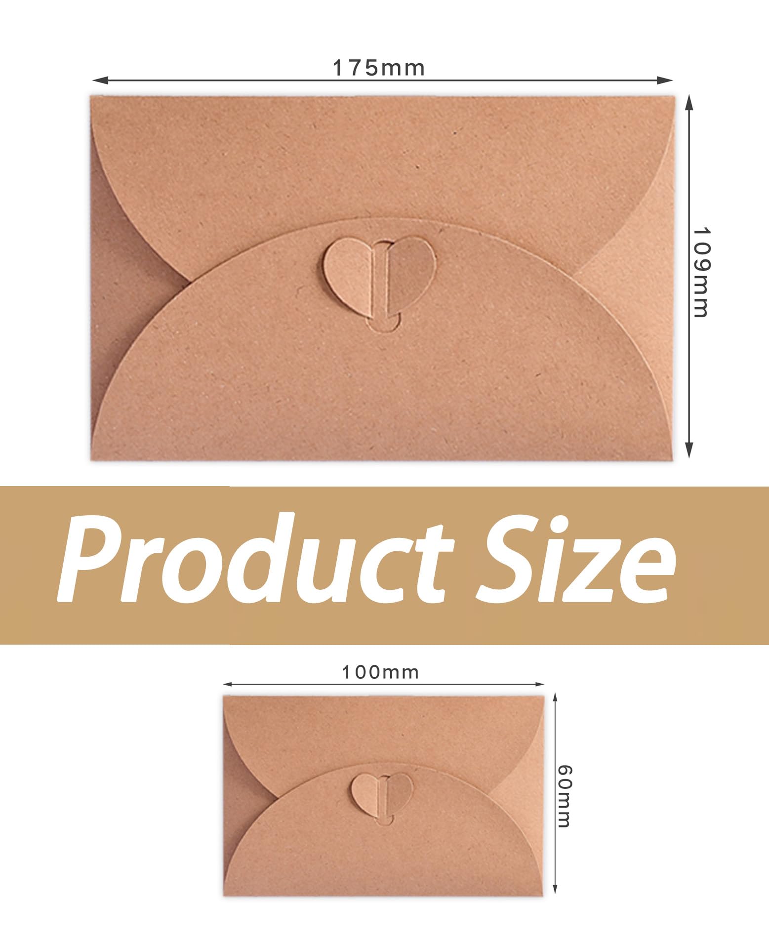 Buste con chiusura a cuore, 150 pezzi, vintage, piccole buste in carta kraft, piccole buste vuote per feste di compleanno, invito, biglietti di ringraziamento (misti)