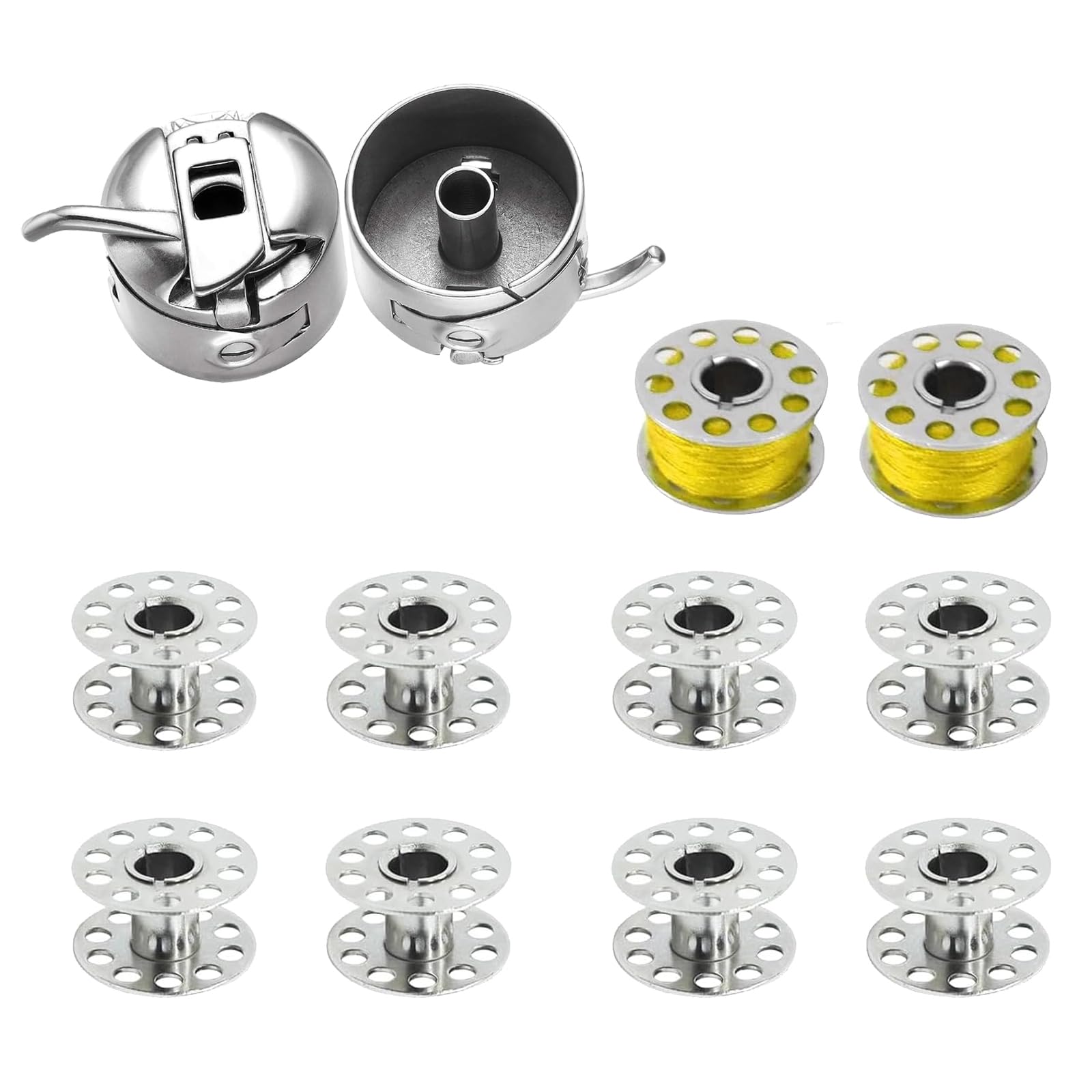Lunpog Silver 12 Pieces 2 Bobbin Case And 10 Metal Bobbins - Will Fit Singer, Brother, Janome, Toyota, New Home & More Domestic Sewing Machines