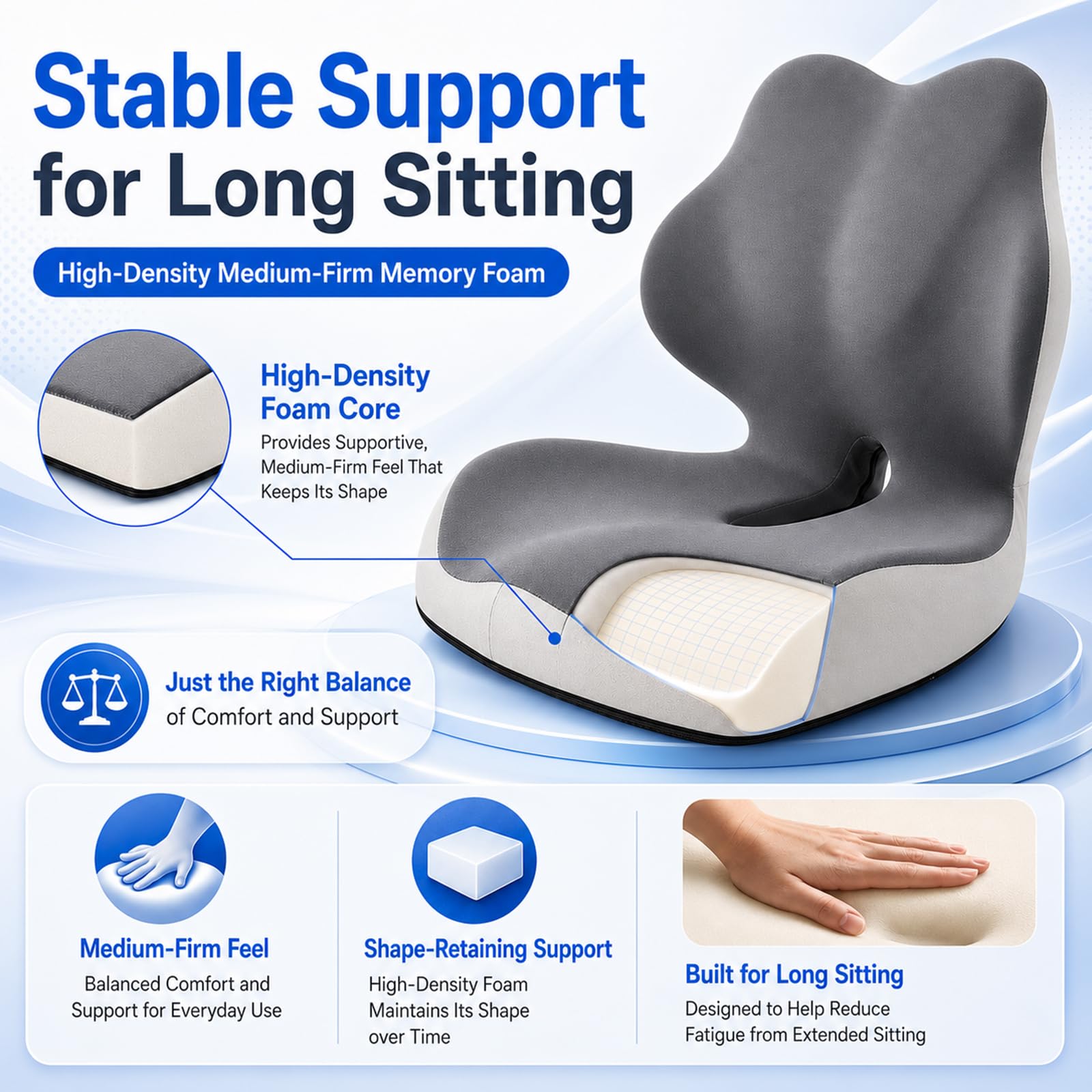 Cuscino ortopedico con schienale, cuscino ergonomico per sedia in memory foam