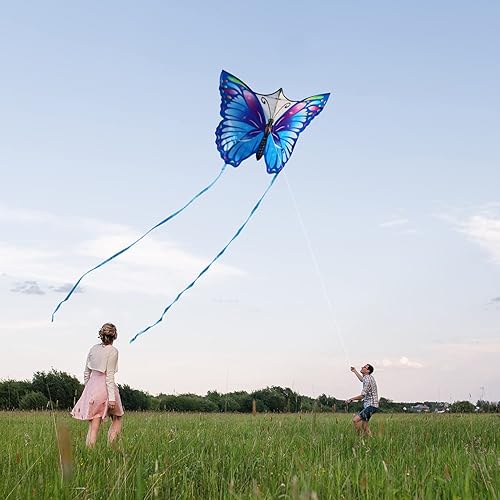Miniatura 3 de Flerigh Cometa de mariposa grande para niños y adultos, fácil de volar y montar para principiantes, cometas infantiles para edades de 8 a 12 años,