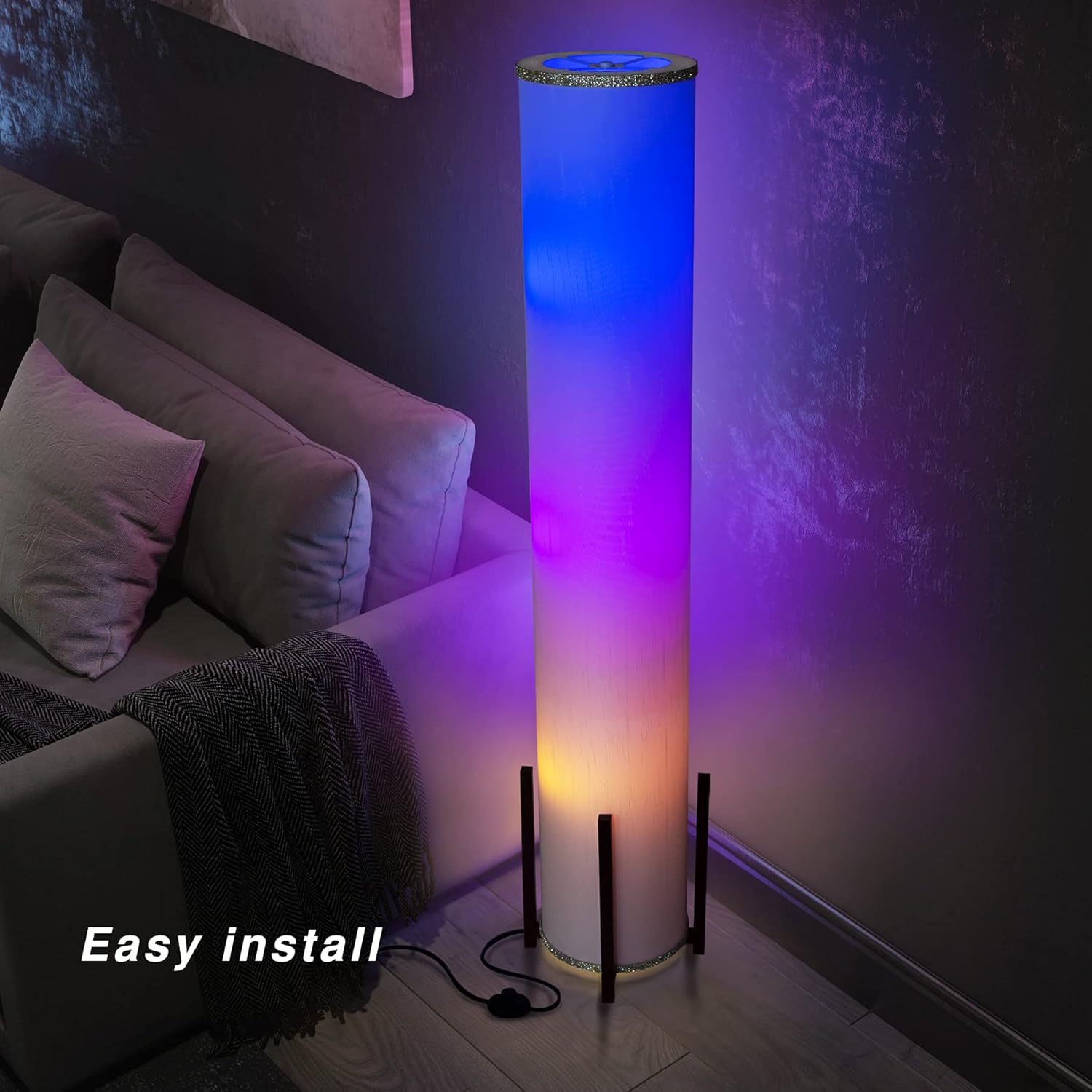 Top Brands AMUMO Wello 52 LED RGB Floor Lamp with 2 Smart LED Bulb, Remote Color Changing Lamp and Column Fabric Shade, Decorative Modern Standing Lamps for Bedrooms Linving Room Kids 52 inches ​White