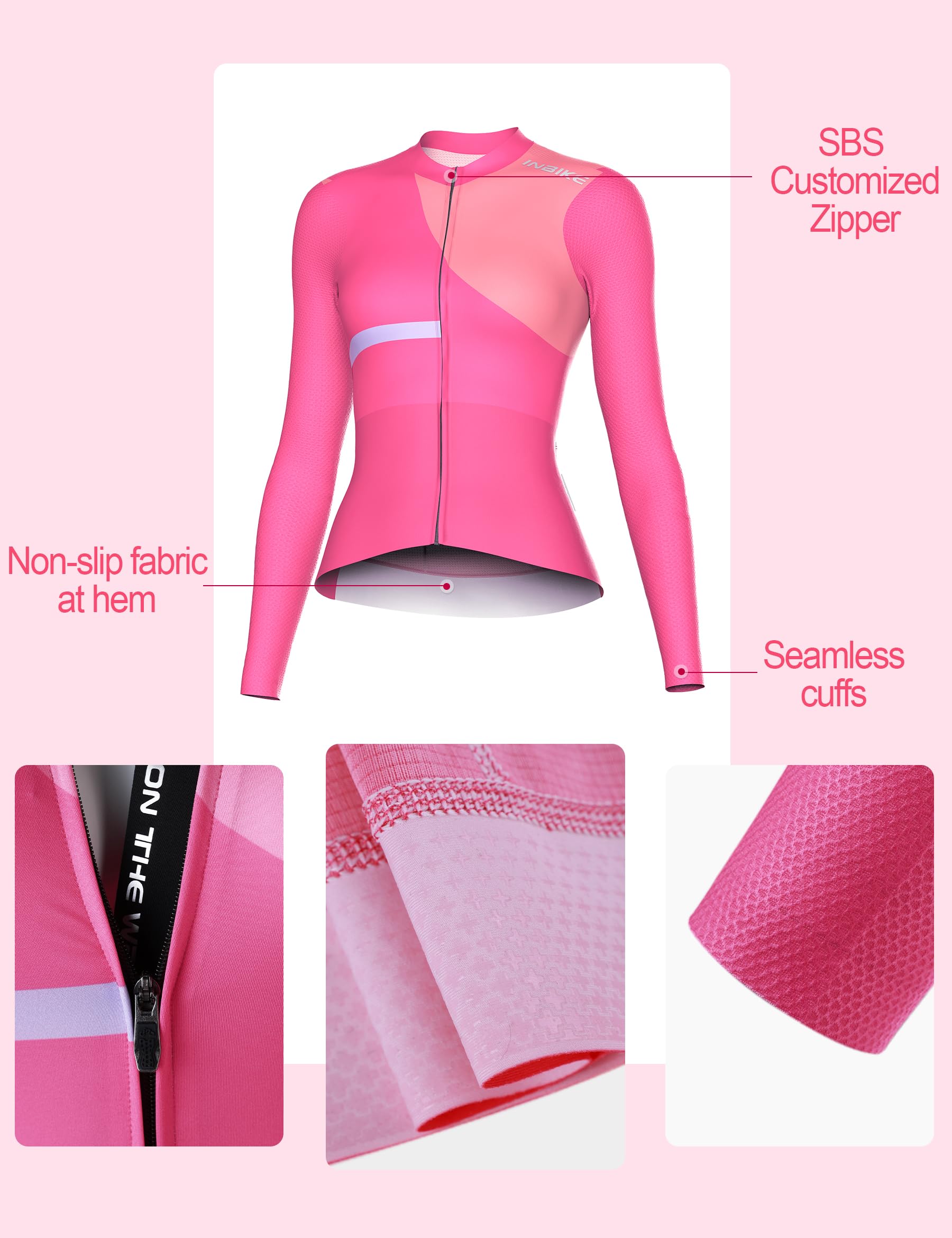 INBIKE Radtrikot Damen Langarm Sommer Atmungsaktiv Elastisch Schnell Trocknen Funktionsshirt Jersey Fahrradtrikot Komfort für Radsport Outdoor Sport