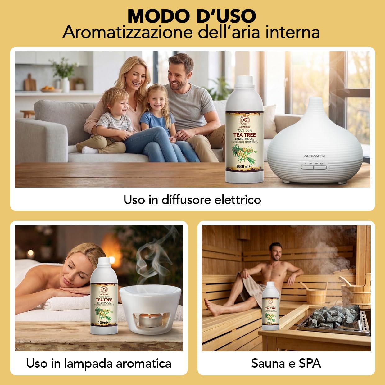 Olio Essenziale Dell'albero Del Tè 1000 ml - Melaleuca Alternifolia - Naturale e Puro - Olio essenziali per Diffusori - Profumi per la Casa - Saponi e Candele - Sauna - Aroma Fresco - Aromaterapia