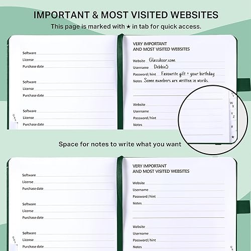 Miniatura 5 de Libro de contraseñas con pestañas alfabéticas - Libro de registro de direcciones de Internet y contraseñas, cuaderno de contraseñas de tapa dura
