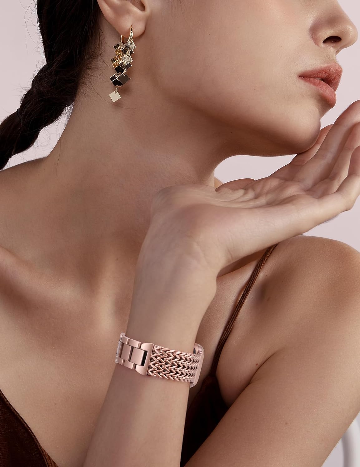 Minyee Compatible with Apple Watch Band 41/40/38/44/45/46/49/42mm Women, Dressy Stainless Steel Metal Adjustable Chain Strap Link Bracelet Wristband for iWatch Series 11 10 9 8 7 6 5 4 3 2 1 Ultra SE - Image 5