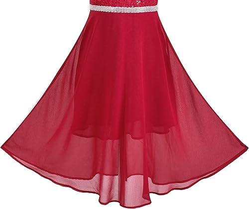 Miniatura 4 de Sunny Fashion Vestido de niña Flor Encaje Top Borgoña Gradient Falda Sin Mangas