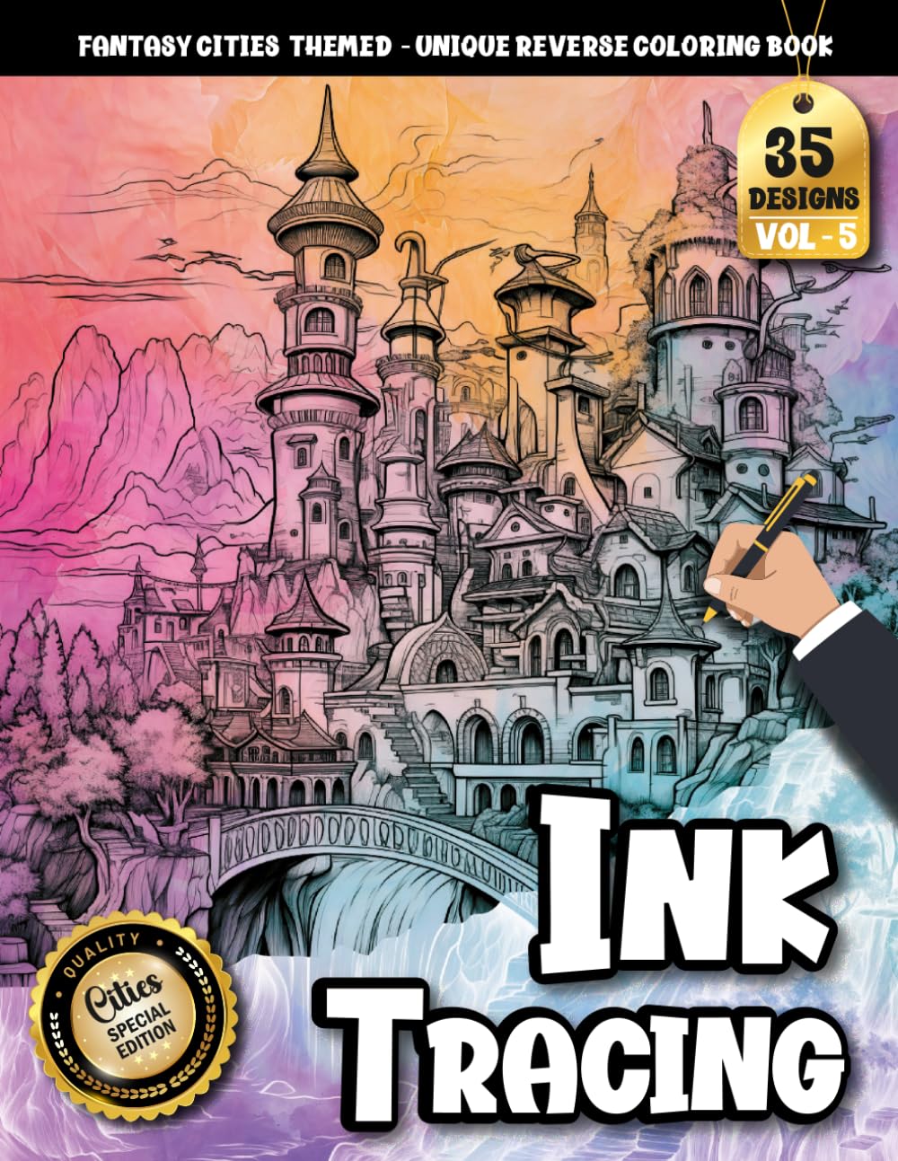 Ink Tracing Book: Fantasy Cities for Calm Focus and Daily Unwinding: Stress relief coloring book for busy minds | Immerse in soothing, detailed fantasy environments (Fantasy Cities Tracing Series)