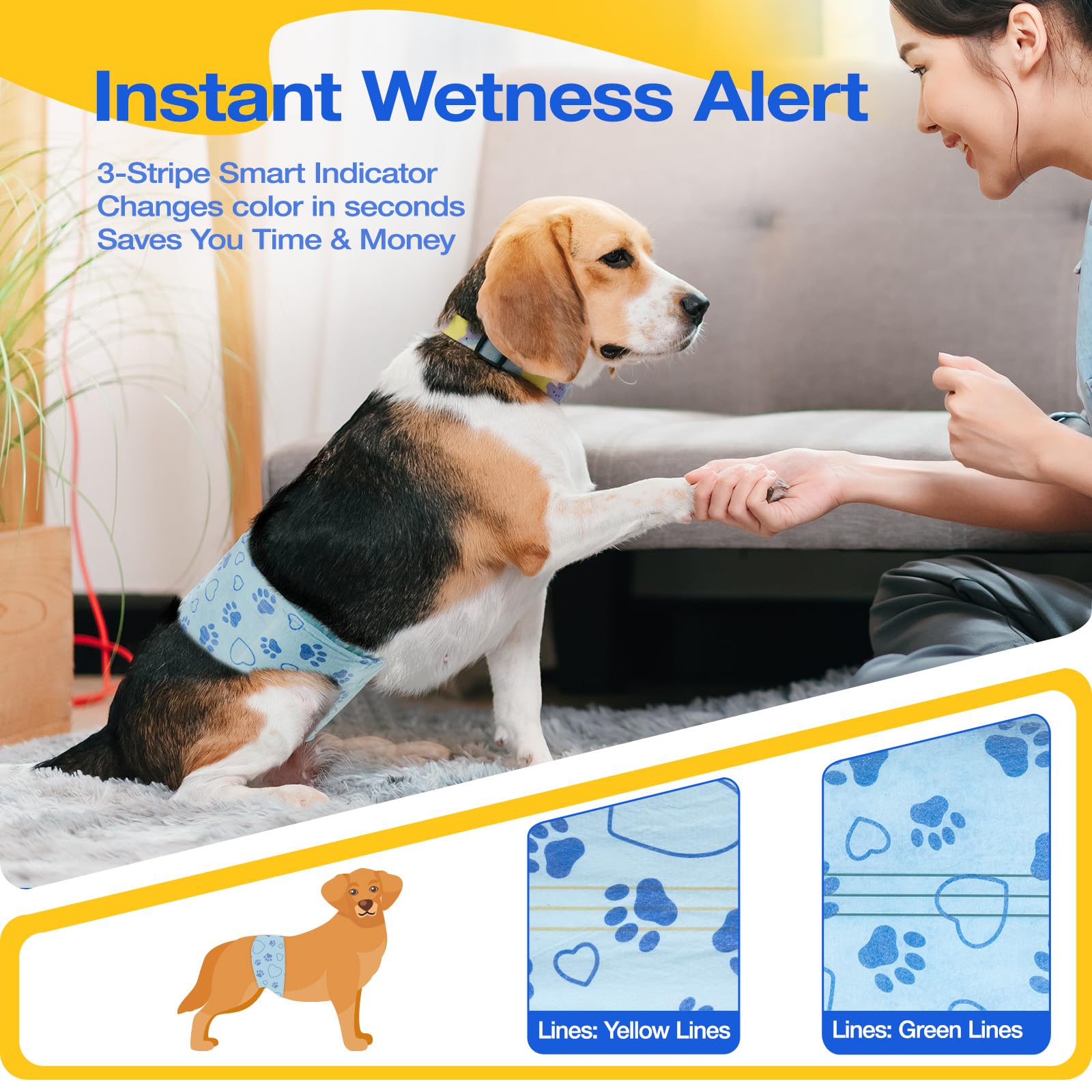 Flying Paws Pannolini per Cani, S-26 Pezzi Assorbenti con Indicatore di Umido, Protezione Antifughe, Ideale per Incontinenza, Viaggi e Addestramento