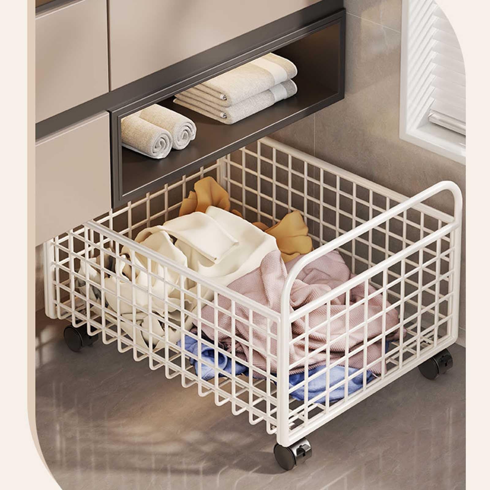 Cesta biancheria metallica bianca su ruote due manici ventilata per bagno | Cesta biancheria metallica bianca rete ruote manici bagno vestiti sporchi ventilata giocattoli(Weiß,48*30*25)