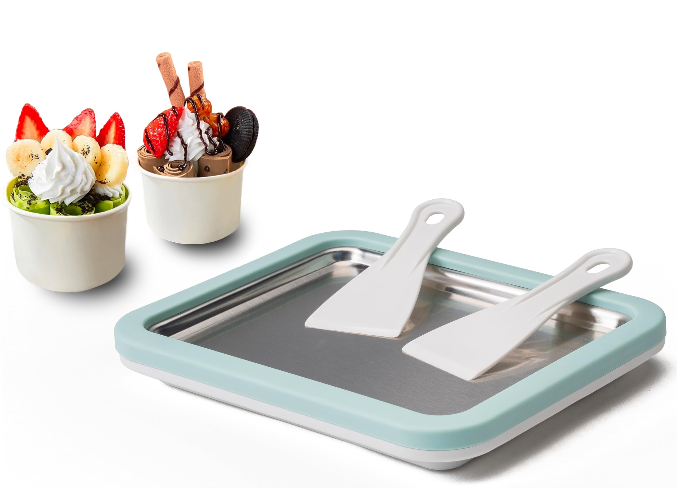 JoyMech Plancha para Hacer Helados, Plancha de Hacer Helados, Plancha para Hacer Ice Cream Rolls, Incluye 2 espátulas, Ideal para Preparar Helado Enrollado Casero y Yogur Helado (Verde)