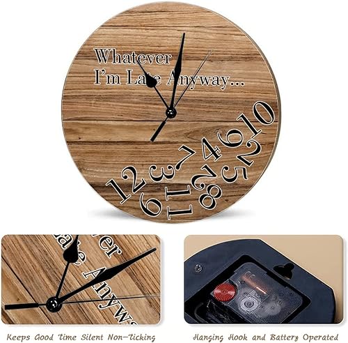 Miniatura 9 de Swavecat Whatever I'm Late Anyway Clock for Wall Vintage Brown Wood Grain Distressed Clock Battery Operated Silent Art Clocks Vintage Antique Wooden