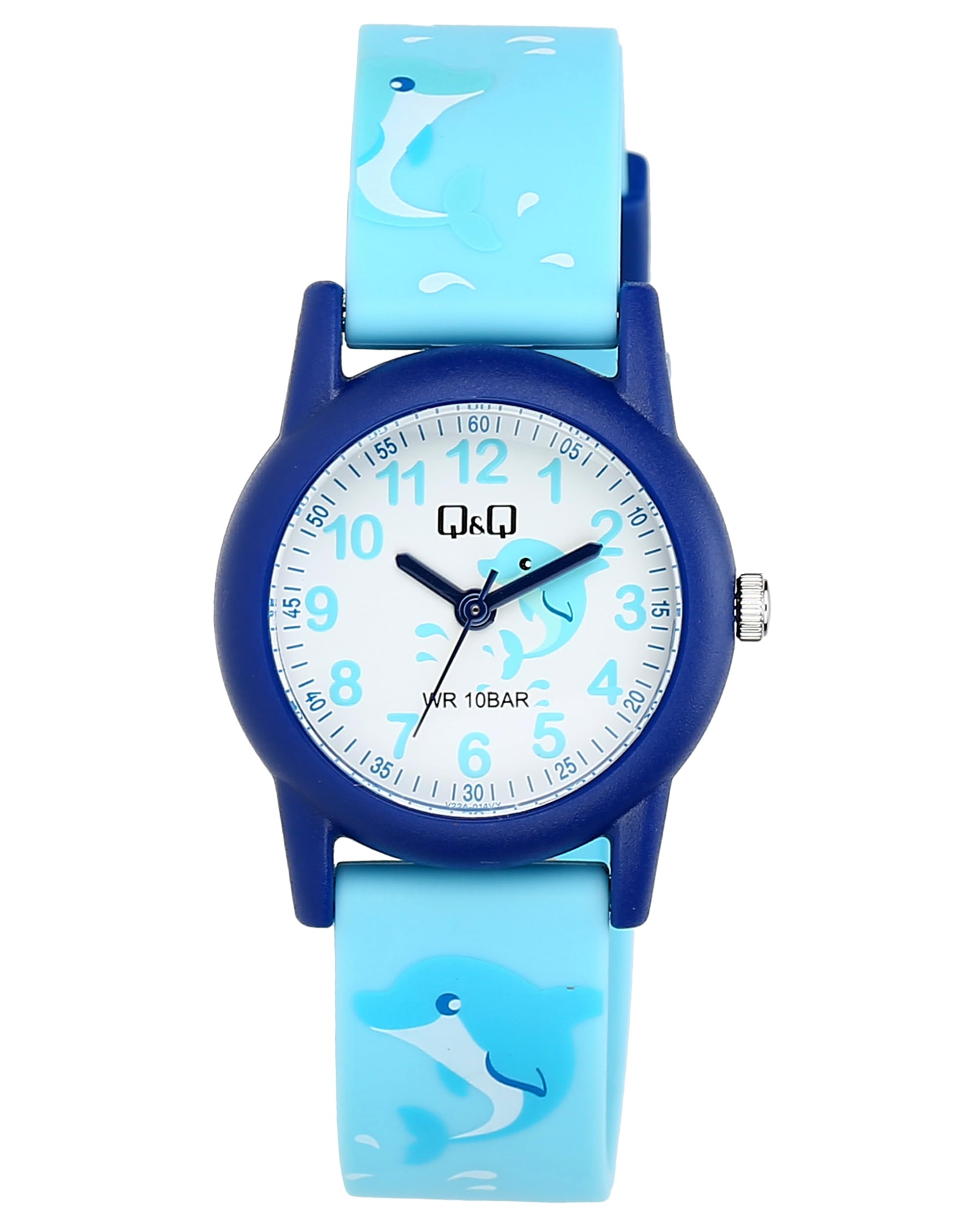 Q&Q Kinder-Uhr Silikon 10 Bar Motiv bunt Lernuhr Analog Quarz (hellblau blau)