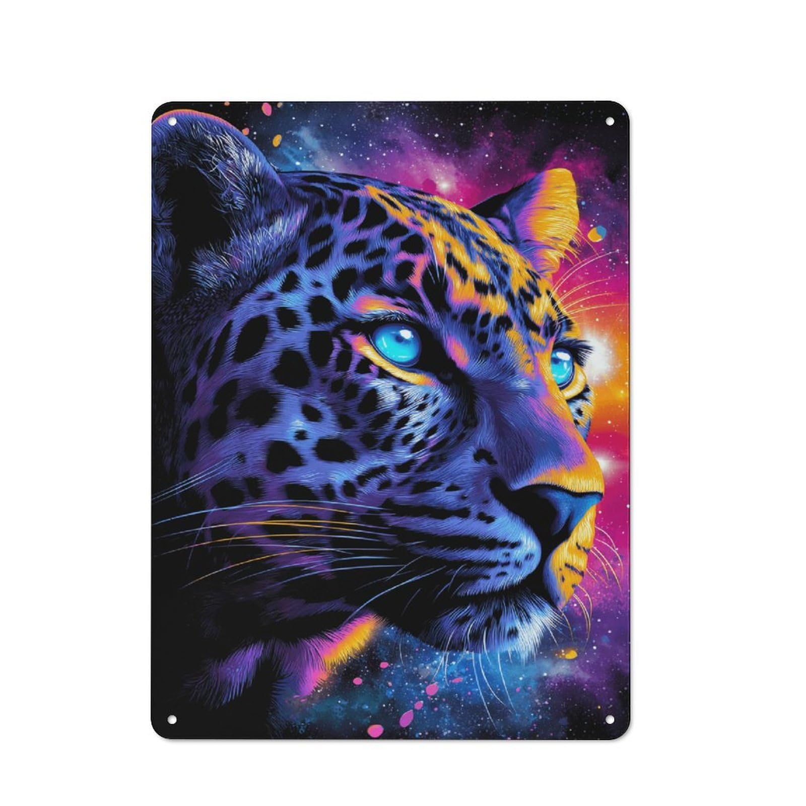 Junmoney Neon Leopard In Space Metal Wall Sign 40X30cm Featuring For Bar Or Restaurant, For Themed Interiors In Bars And Restaurants