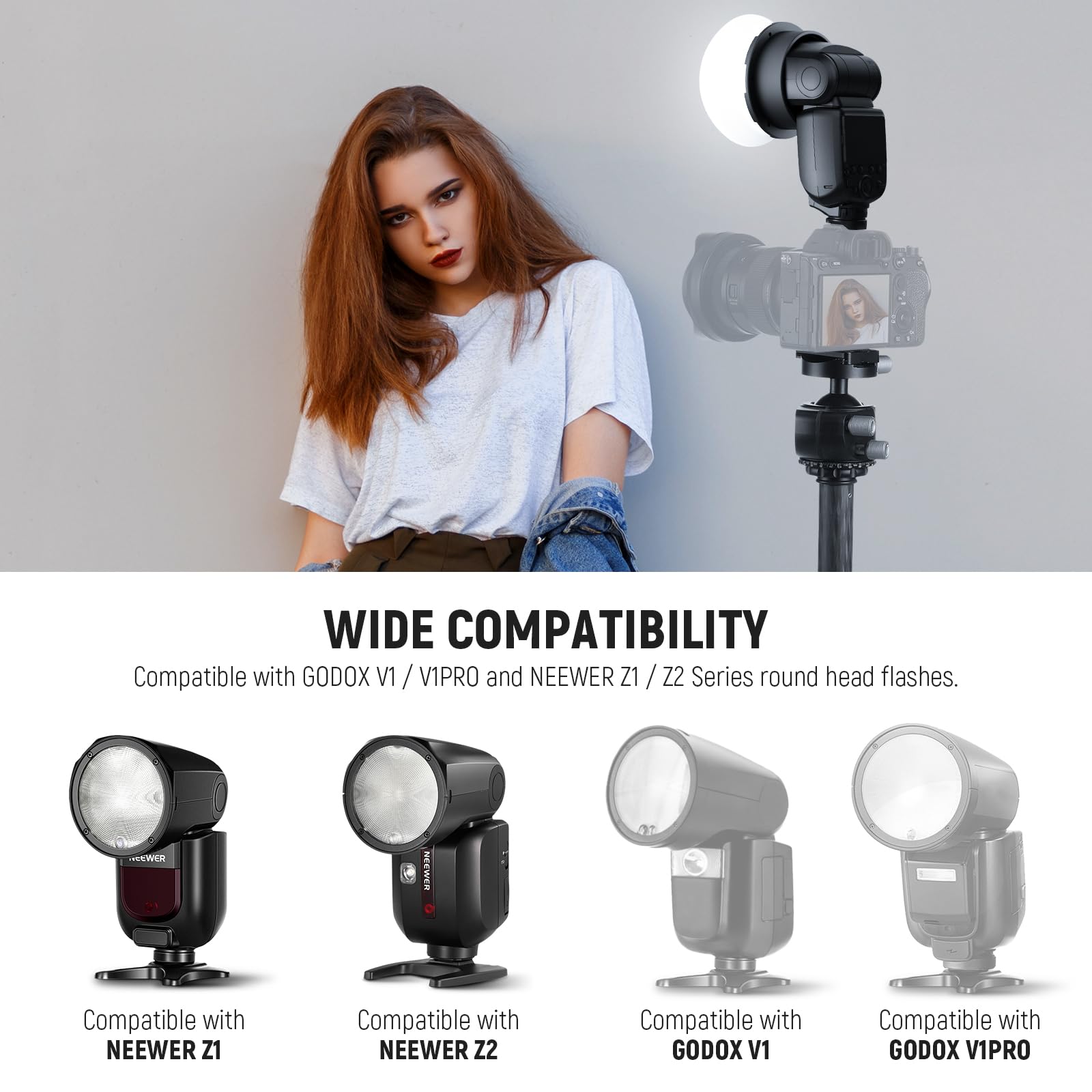NEEWER Adaptateur magnétique pour Flash Rond, Support de Montage magnétique en Silicone, diffuseur de lumière Compatible avec Godox V1/V1 Pro, NEEWER Q120 Z2 Q120 Series, tête Ronde Speedlight, CRS13