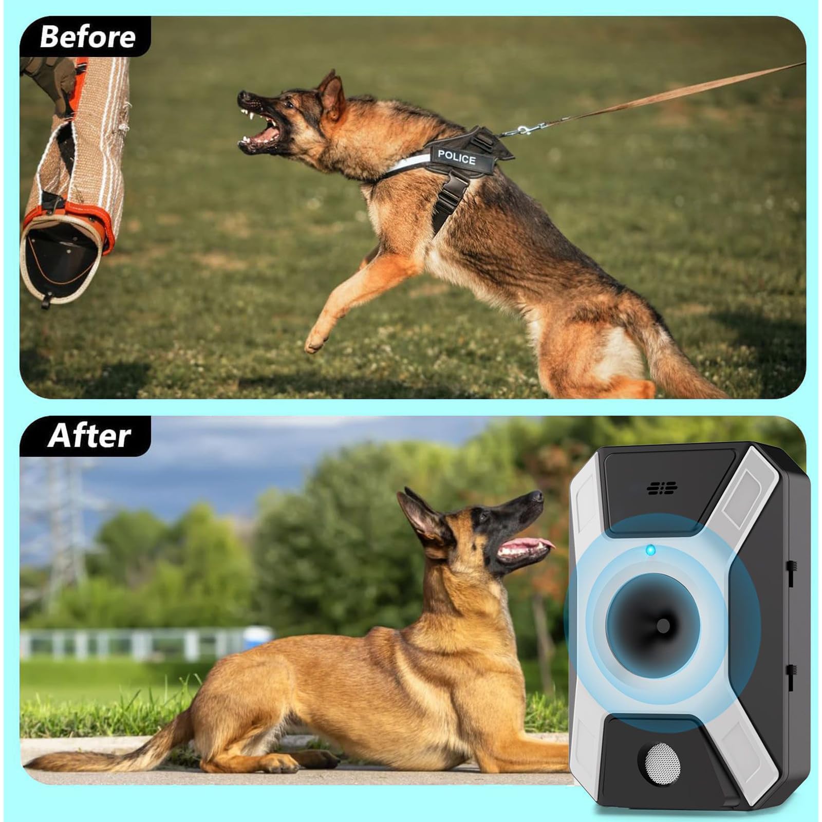 Billg Anti Aboiement Chien, 3 Réglable Fréquence Ultrasons Dispositifs Anti-aboiements, 50 Pieds Rechargeable Dispositif Dissuasion, Sifflet Ultrasonique pour Chiens intérieurs et Extérieurs