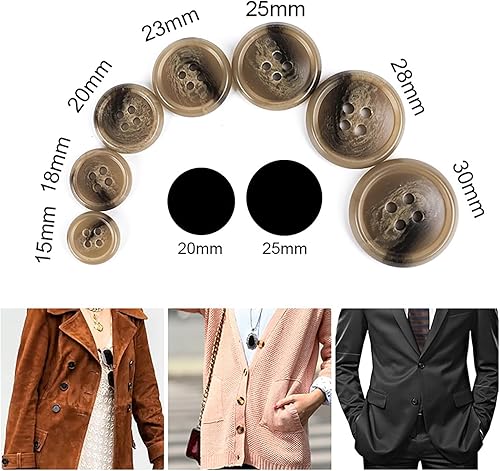 Miniatura 4 de 20 botones redondos de costura de 4 agujeros para manualidades, broches de resina para blazer, camisas, accesorios de bricolaje (marrón, 0.98