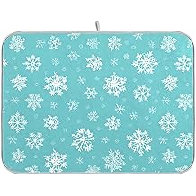 冬季雪花绿松石菜肴干燥垫适用于厨房台面 18x24 圣诞节雪水族圣诞节大型干燥垫可重复使用快速干燥菜肴水槽垫易于清洁装饰必需品
