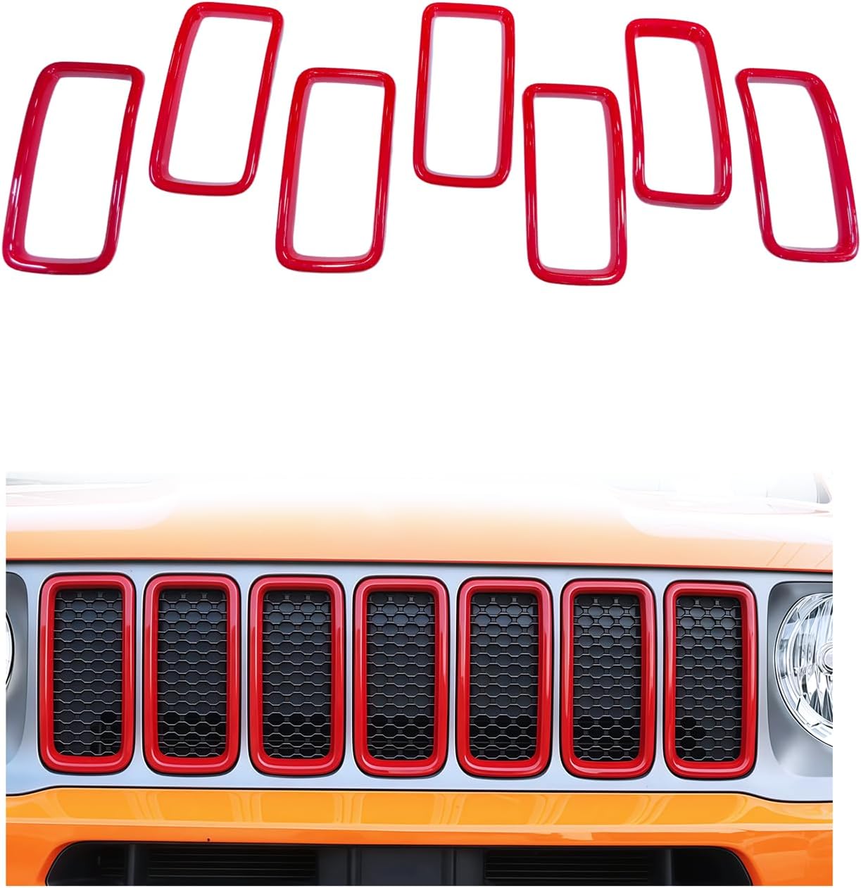 Car Front Grille Inserts Cover Trim for Jeep Renegade America Version 2019-2025 (South American Version 2019-2023) Exterior Accessories Red (Pack of 7)