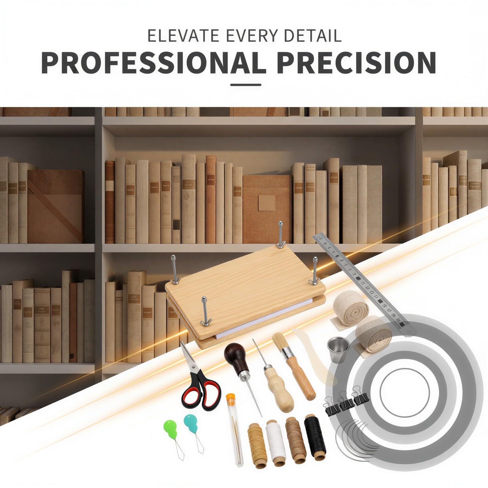 Kit de encuadernación de libros expertos, 40 piezas, prensa de encuadernación de libros de madera de 11.6 x 7.7 pulgadas, herramientas y suministros de encuadernación, tablero de cubierta de libros
