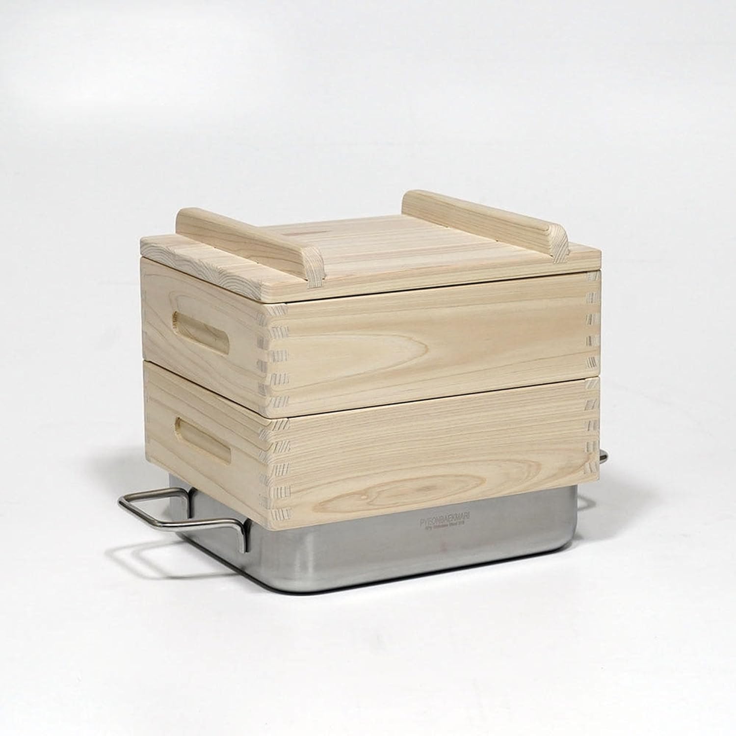 Hinoki Wood 2-Tier Steamer with 5-Ply Stainless Steel Square Pan | Premium Japanese Cypress Steamer for Dumplings, Vegetables, Buns & More