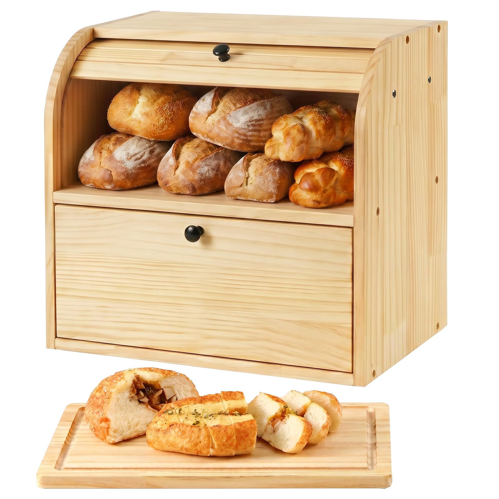 Wooden Bread Box - Keep Bread Fresh & Organized -9