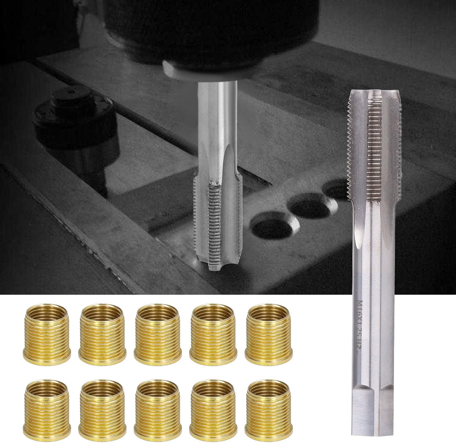 Topyond Spark Plug Helicoil Thread Repair Kit, M14x1.25 Bolt and M16x1.25 Tap Gasoline Engine Spark Plug Threaded Hole Repair Kit