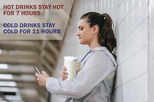 Miniatura 2 de Life is Beachy Vaso aislado de acero inoxidable de 40 onzas con asa y apertura con pajilla, termo para café helado, con pajilla, para café helado,