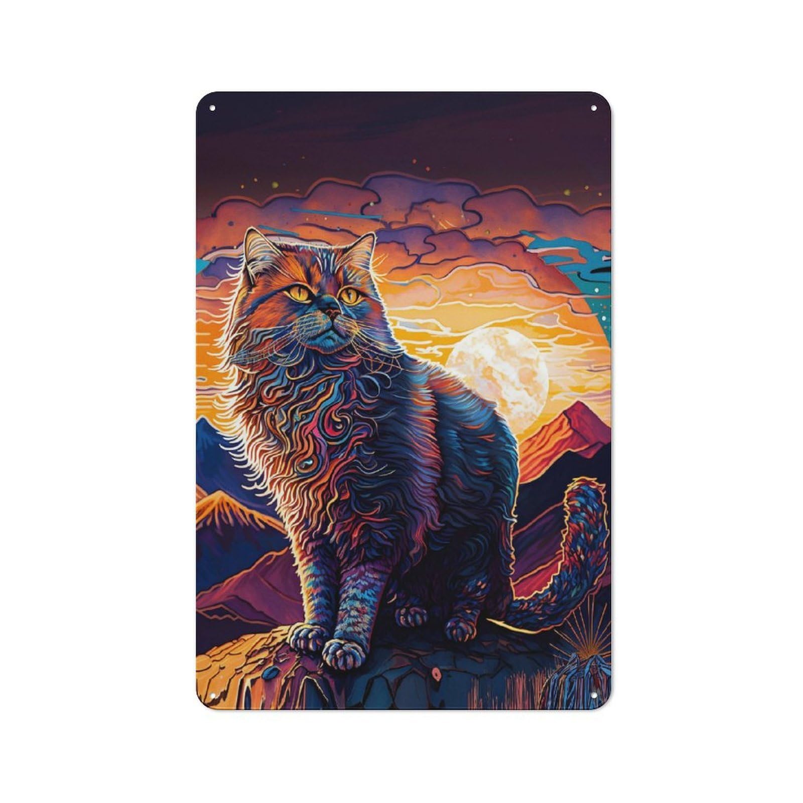 Junmoney Giant Persian Cat 30X20cm Retro Tin Sign With For Kitchen Or Home Bar, A Decorative Gift For A Newly Furnished Kitchen And Home Bar