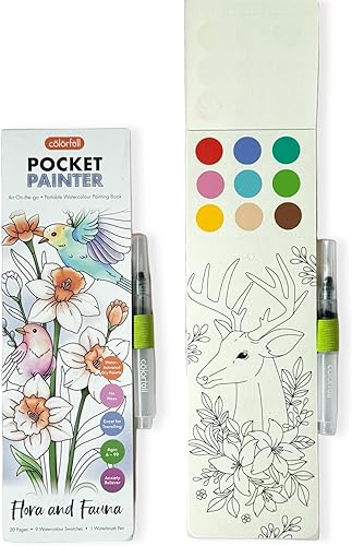 Colorfull Pintor de bolsillo de flora y fauna Arte sobre la marcha Libro de pintura de acuarela portátil 20 páginas 9 muestras de acuarela 1