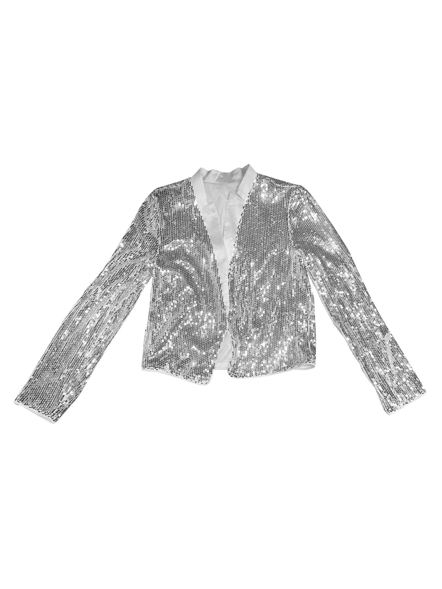 Allegra K Sequin Crop Jacket for Womens Party Long Sleeve Open Front Sparkle Glitter Blazer