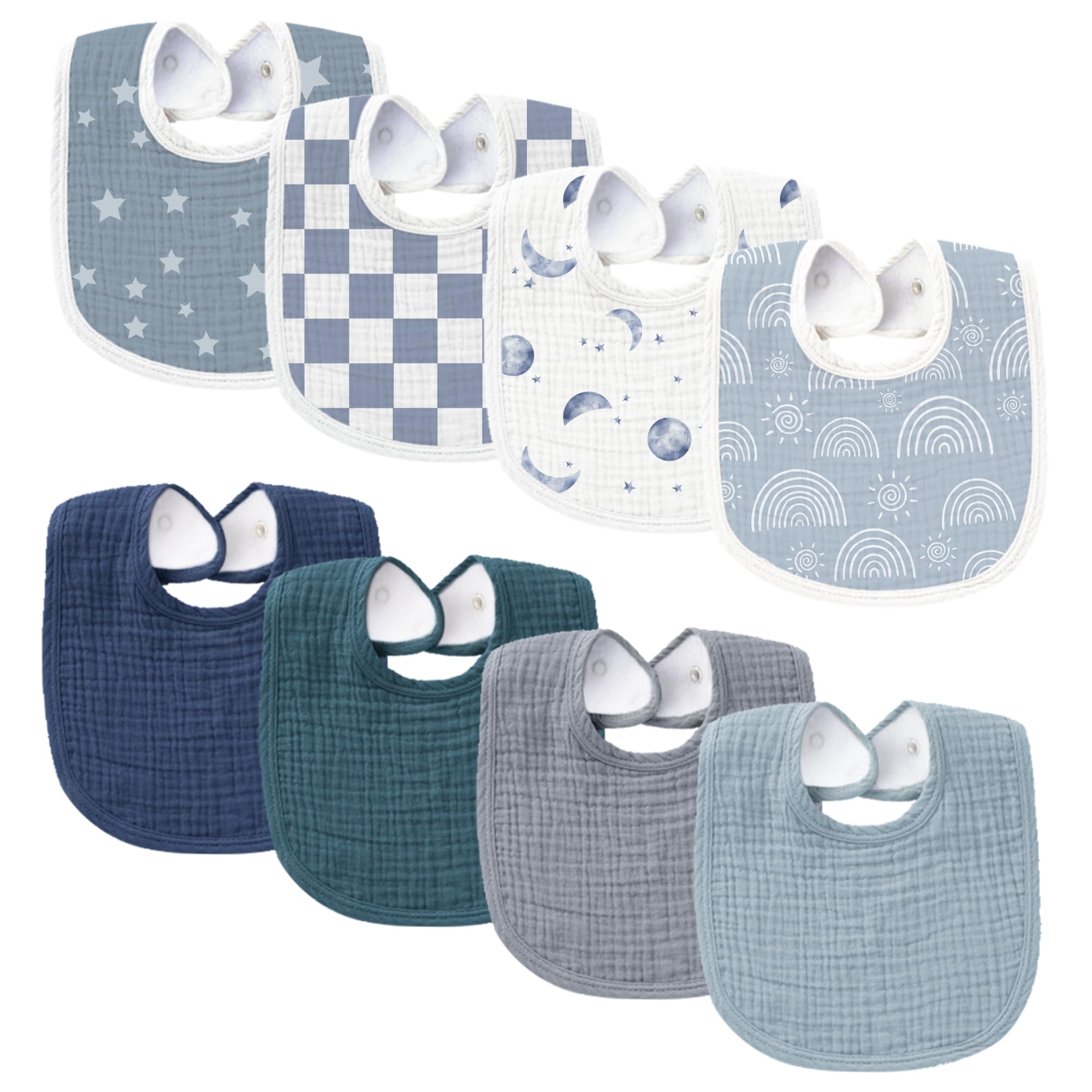 Konssy Muslin Baby Bibs 8 Pack Baby Bandana Drool Bibs Cotton for Unisex Boys and Girls, Soft Absorbent Set for Teething and Drooling