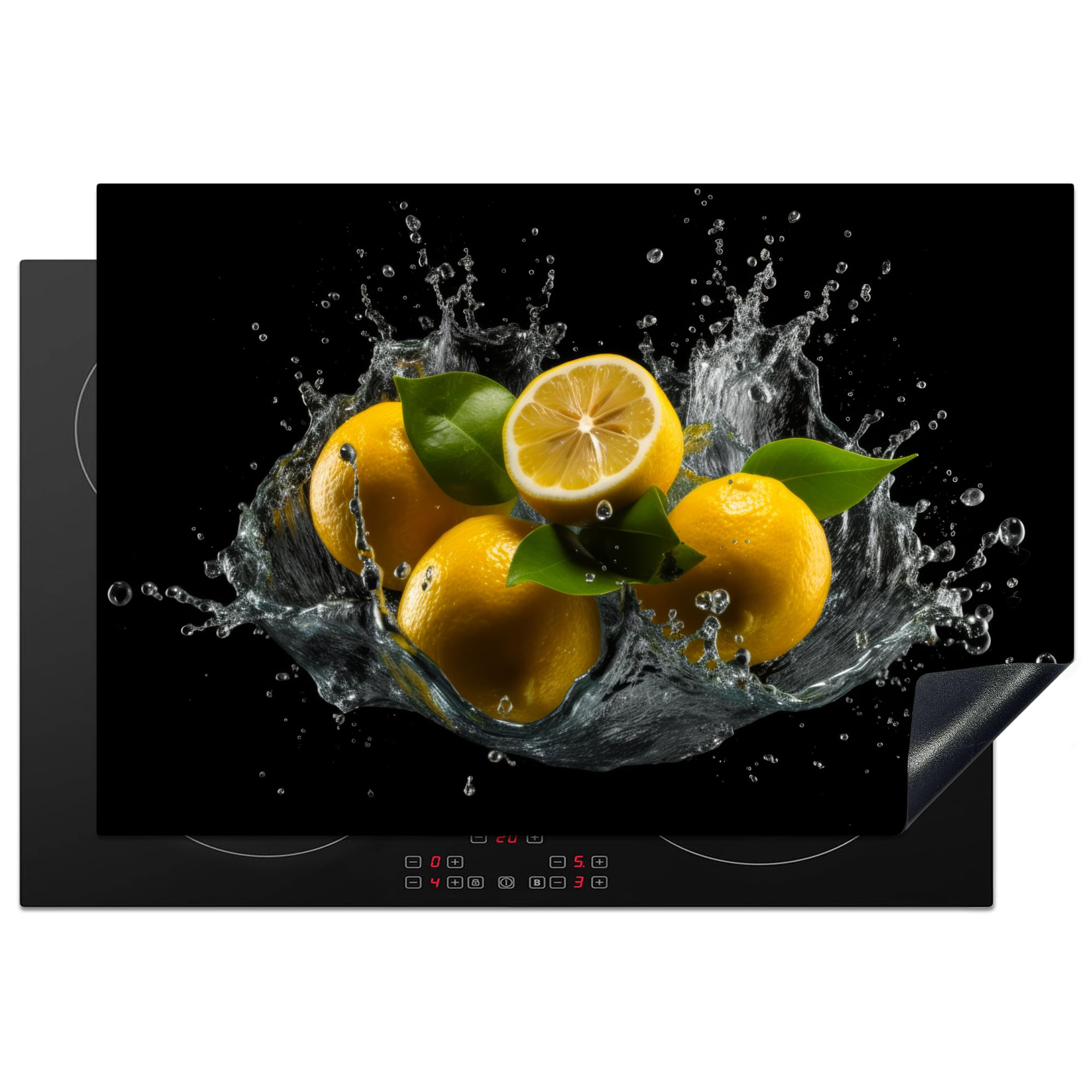 KitchenYeah© Herdabdeckplatte Einteilig Abdeckplatten Cerankochfeld Abdeckung Ceranfeld Herdplattenabdeckung Induktionsmatte Zitrone - Frucht - Gelb - Schwarz - 77x51 cm
