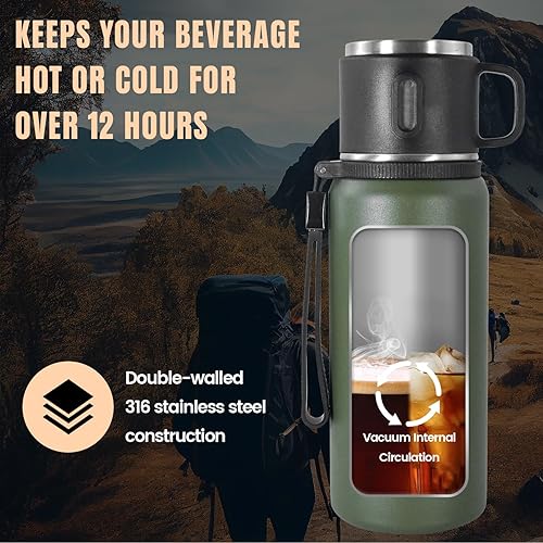 Miniatura 6 de Botella aislada de acero inoxidable, 27 onzas con taza, botella de agua aislada al vacío, termo para bebidas calientesbebidas frías, viaje con