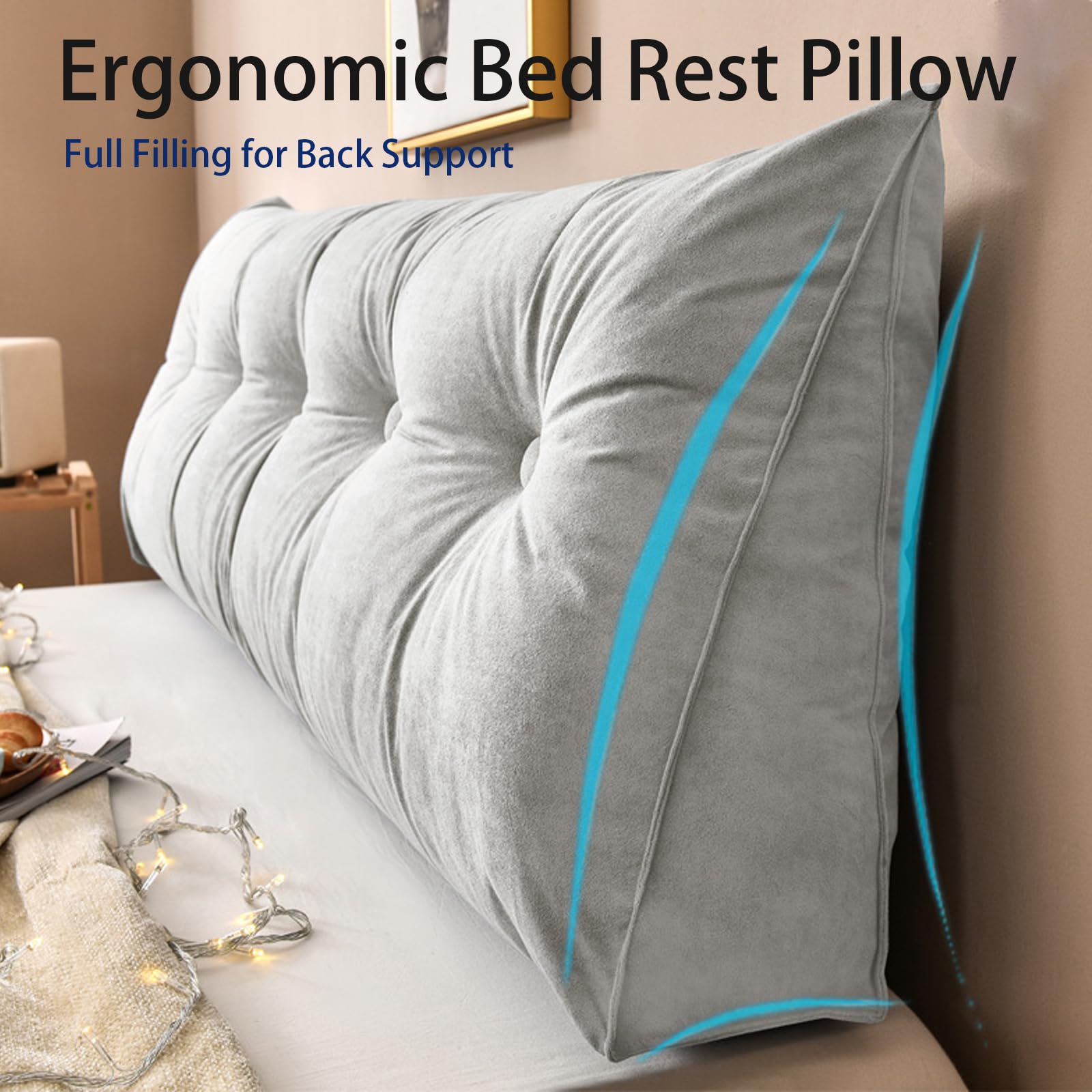 Wadser Triangular Headboard Pillow Queen, Wedge Bed Pillow Backrest Reading Pillow, Ivory Backrest Positioning Support Bolster Cushion