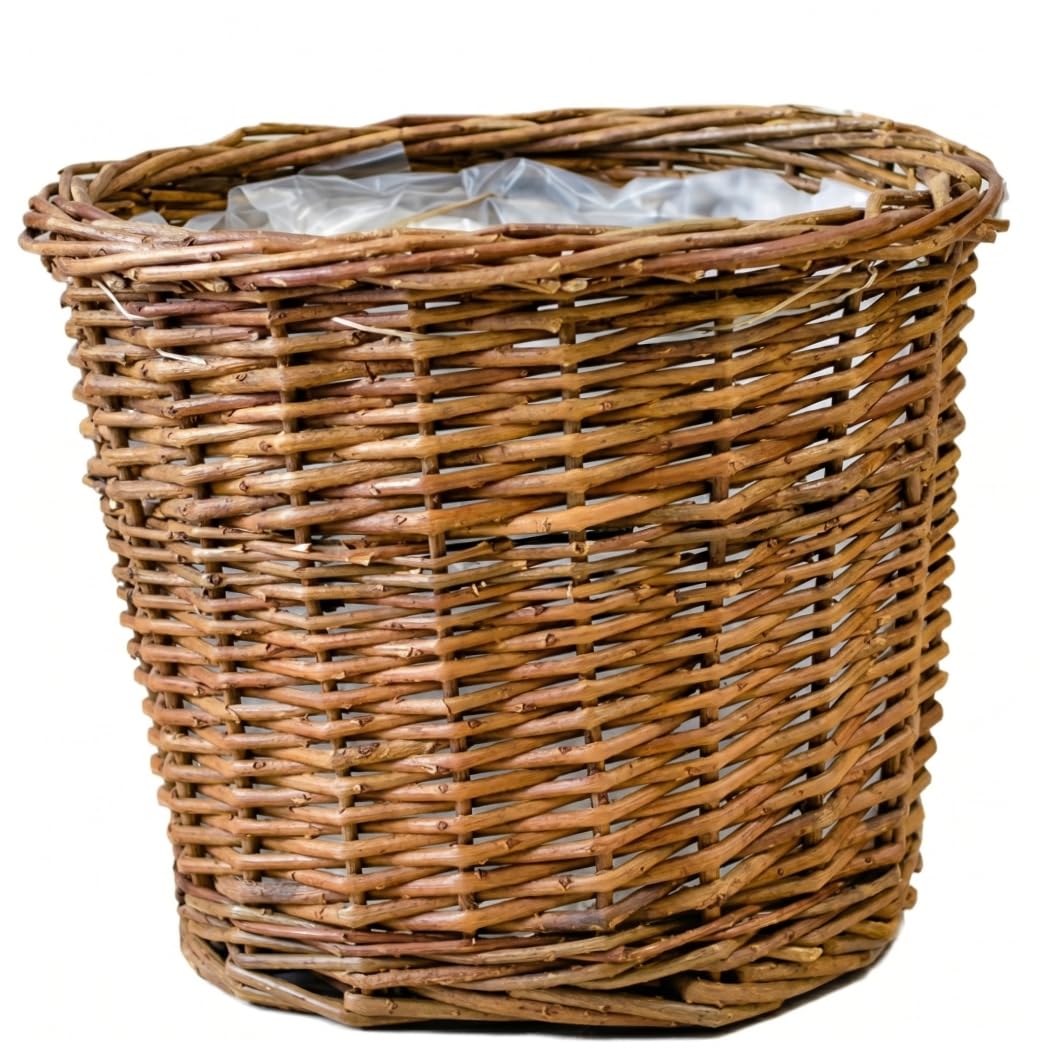Handwoven Woven Plant Basket with Plastic Liner, Wicker Basket Planter for Indoor Plants, Multi-Use Rattan Planter Pot, 7.87x6.30 Inch