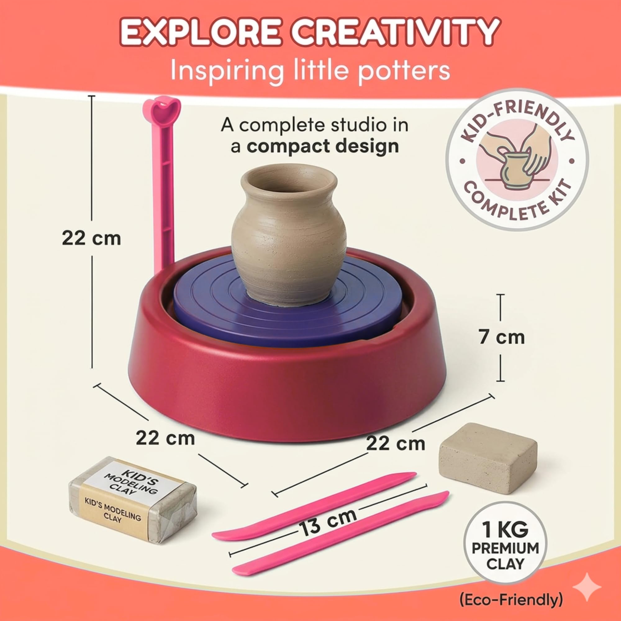 FUN NATION Pottery Making Kit for Kids | Battery Operated Pottery Wheel with Clay, Tools, Paints & Brushes | DIY Art & Craft Kit | Creative Gift for Boys & Girls 1