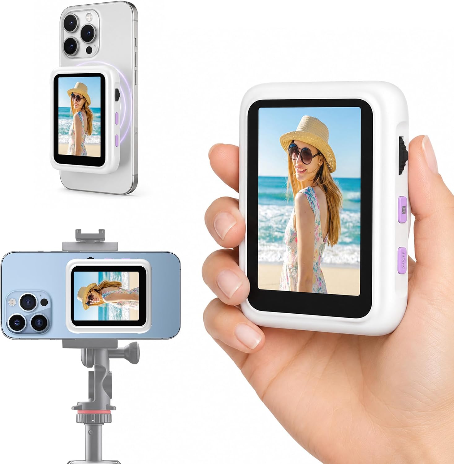 Mini Wireless Magnetic Vlog Selfie Monitor Screen for iPhone & Android, 2.4" HD Back Camera Selfie Monitor for Vlogging, Live Streaming & Content Creation