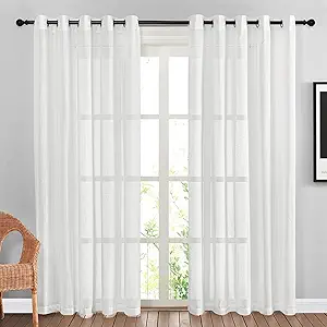 NICETOWN White Sheer Linen Curtains 84 inches Long, Grommet Privacy with Light Filtering Window Treatments Semi Sheer Vertical Drapes for Living Room/Bedroom, W62 x L84, 2 Panels