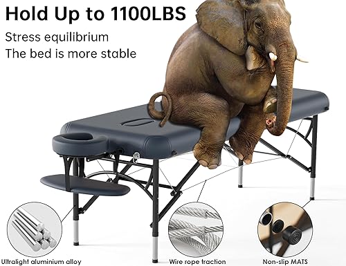 Miniatura 47 de CLORIS Mesa de masaje profesional de 84 pulgadas, portátil, 3 plegables, ligera, para salón facial, spa, cama de tatuaje, altura ajustable con bolsa