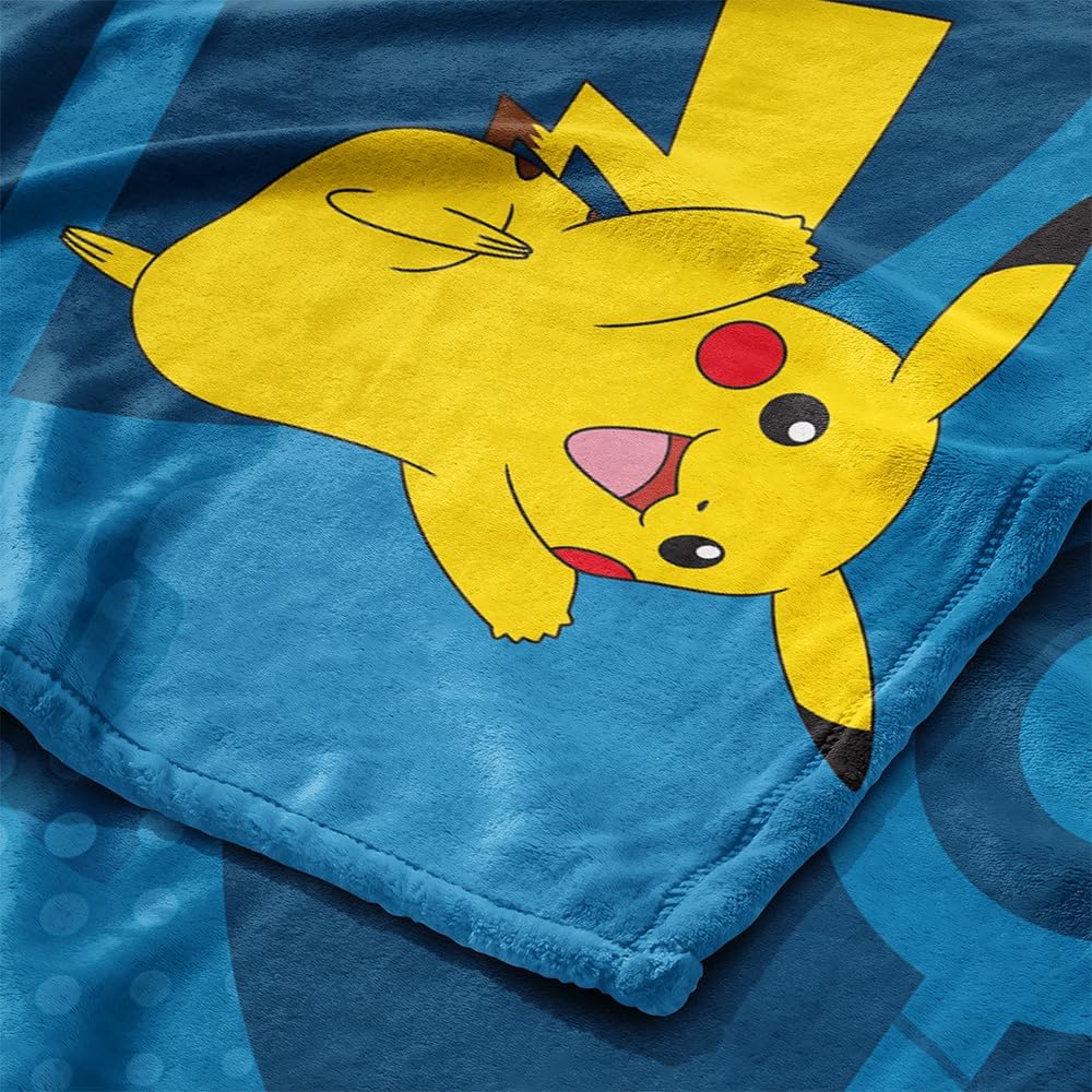 Pokémon Throw Blanket 46" x 60" Officially Licensed Pokémon Blanket, Ultra Soft Plush Throw for Couch, Bed, Kids Bedroom, Gaming Room, Anime Gift for Pokémon Fans, Pikachu Blanket image 5