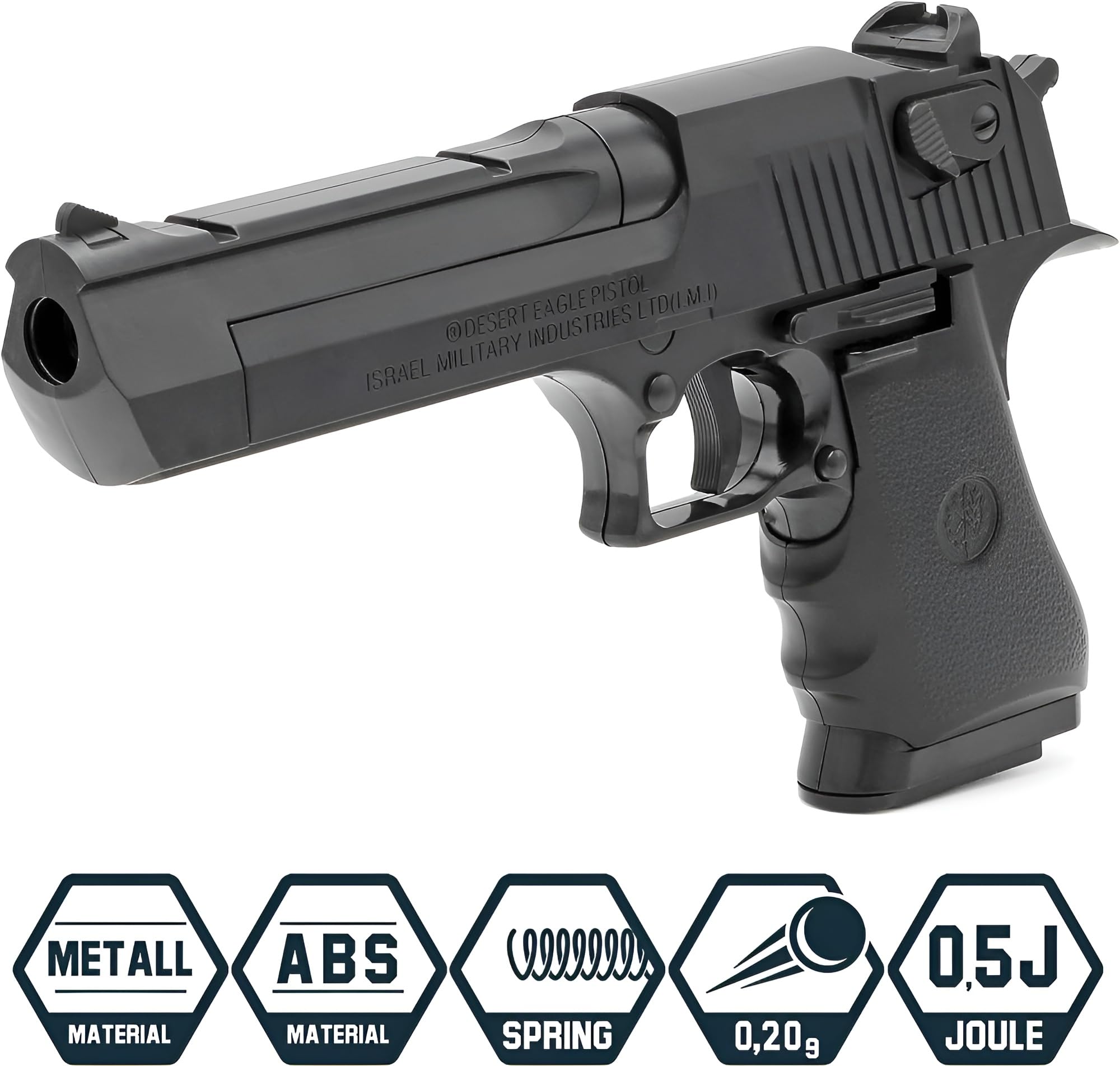 B.W. Softair Gun Airsoft Pistole | Desert Eagle - Schwarz | 21,5cm. Inkl. Magazin & unter 0,5 Joule (ab 14 Jahre)