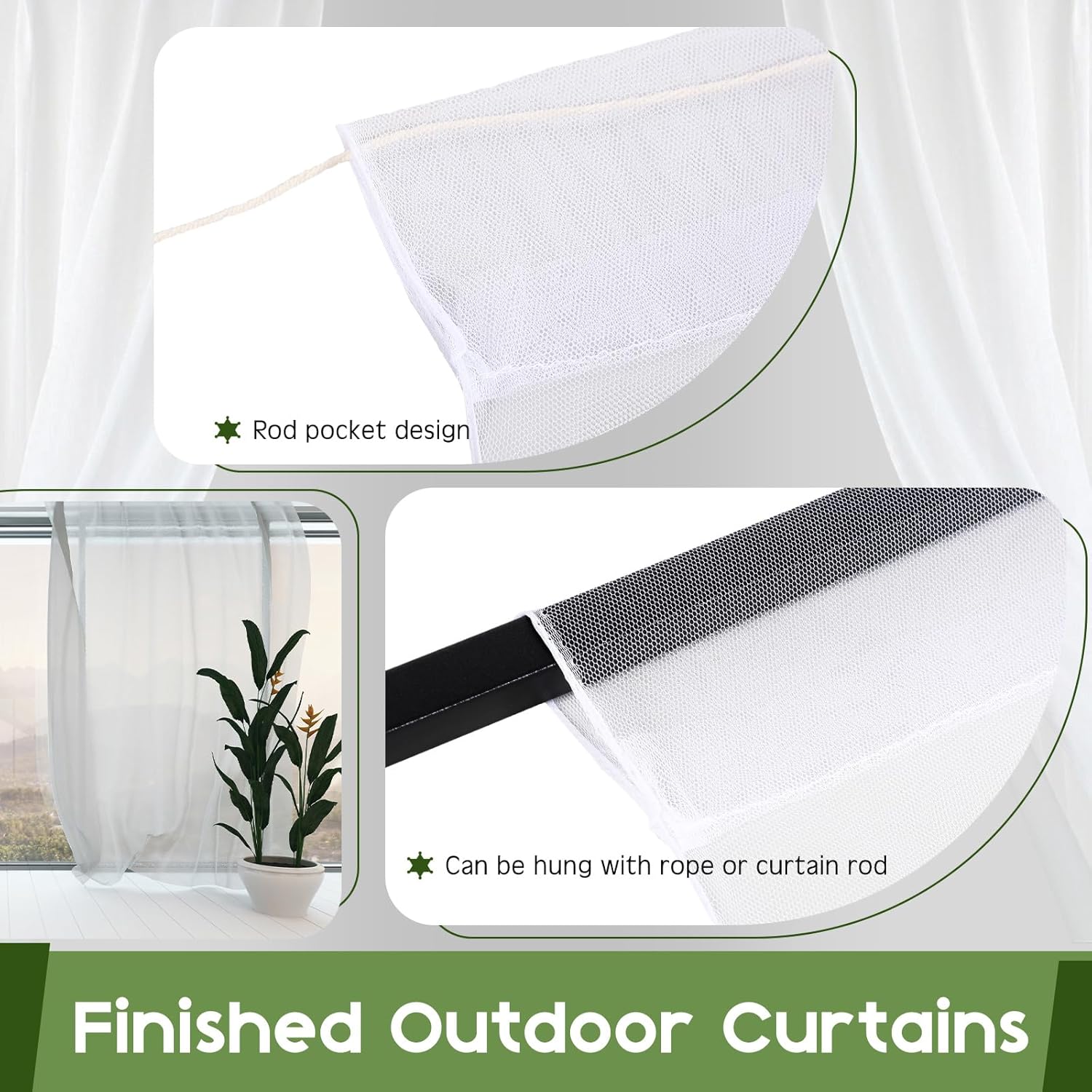 SmoothNovelty 4 Panels Mosquito Netting for Patio, W118 x L98 Inches Garden Mesh Netting Outdoor Sheer Tulle Curtains