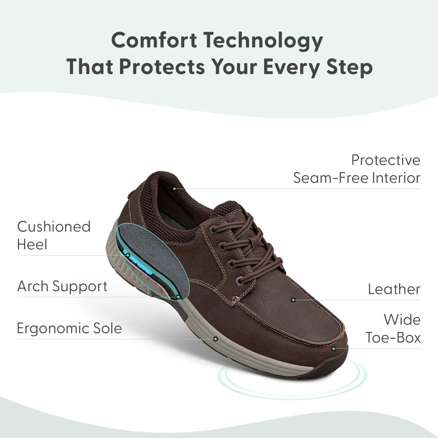 Orthofeet Men's Orthopedic Leather Leo Casual Shoes - Image 3