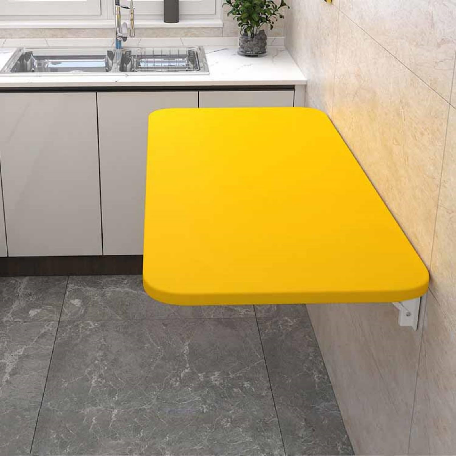 GDMDPTE Foldable Wall-Mounted Table for Laundry Garage Office Bar Kitchen - Space-Saving Drop-Down Shelf (White & Yellow 90x50CM)