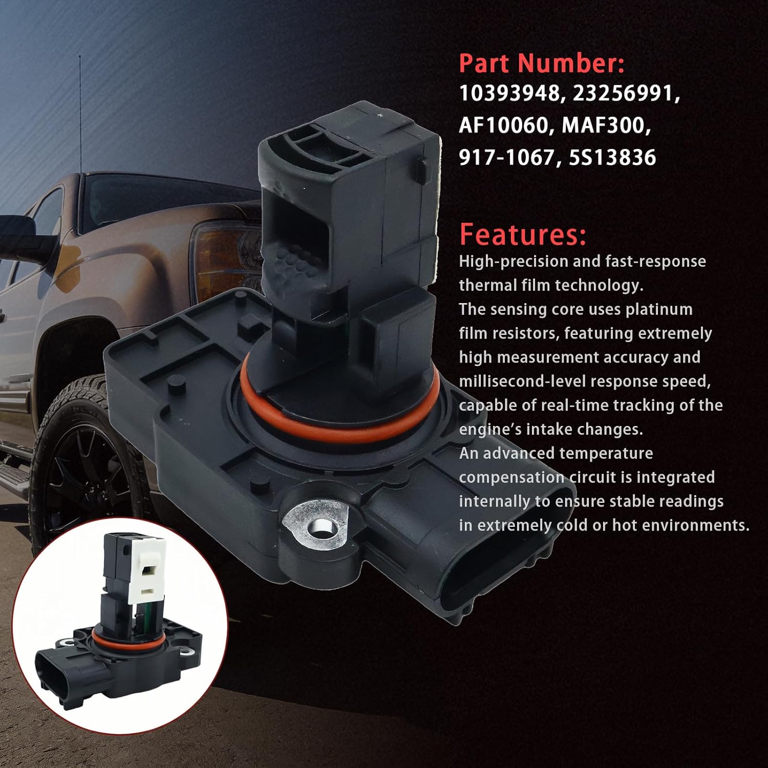 Mass Air Flow Meter Sensor 23256991 Compatible with Cadillac 2009-2014 Escalade for Chevy 09-13 Avalanche, Silverado, Suburban, Tahoe for GMC 09-13 Sierra Yukon, Replaces 10393948 9171067