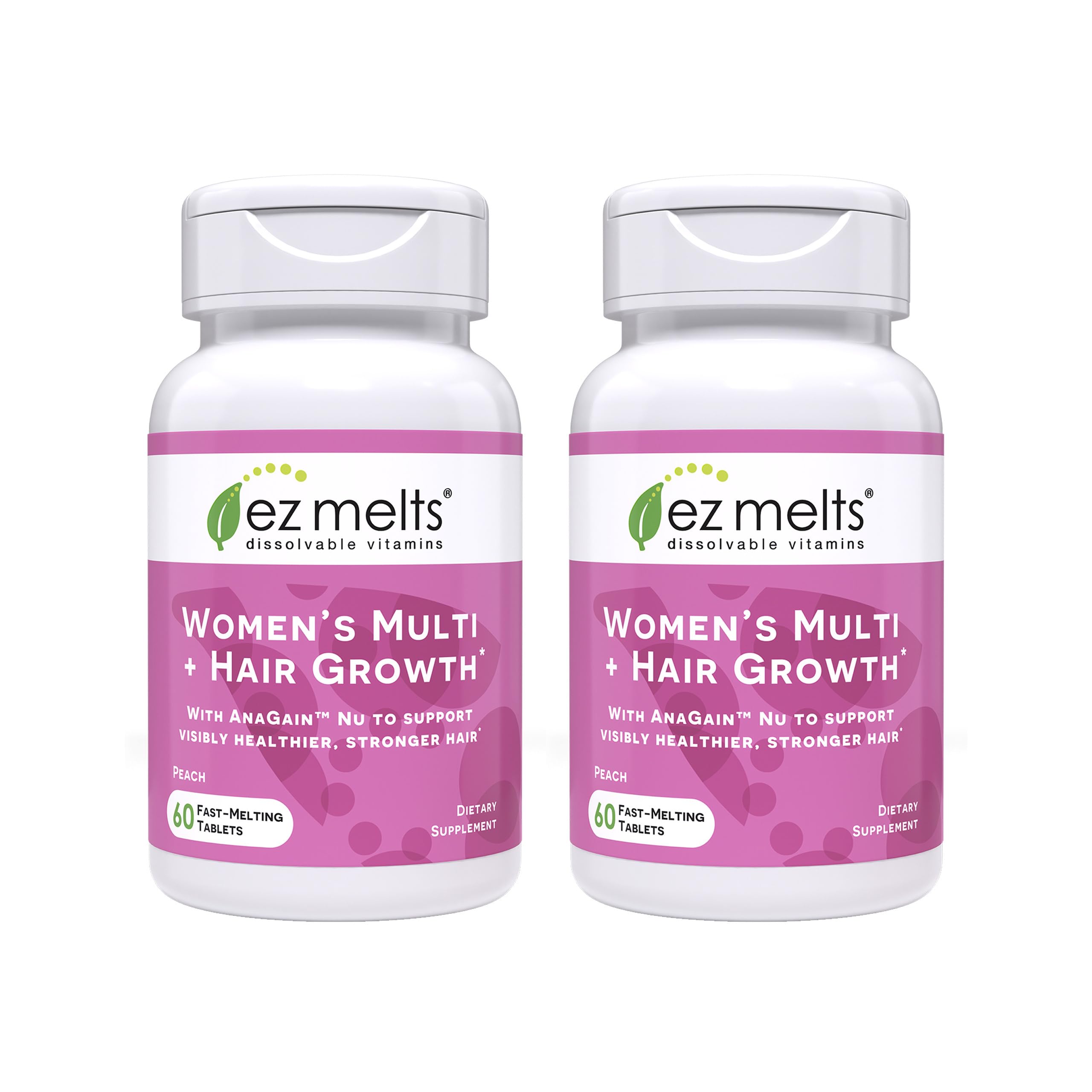 EZ Melts Dissolvable Women's Multi & Hair Growth, 120 Tablets, Peach Peach 60 Count (Pack of 2)