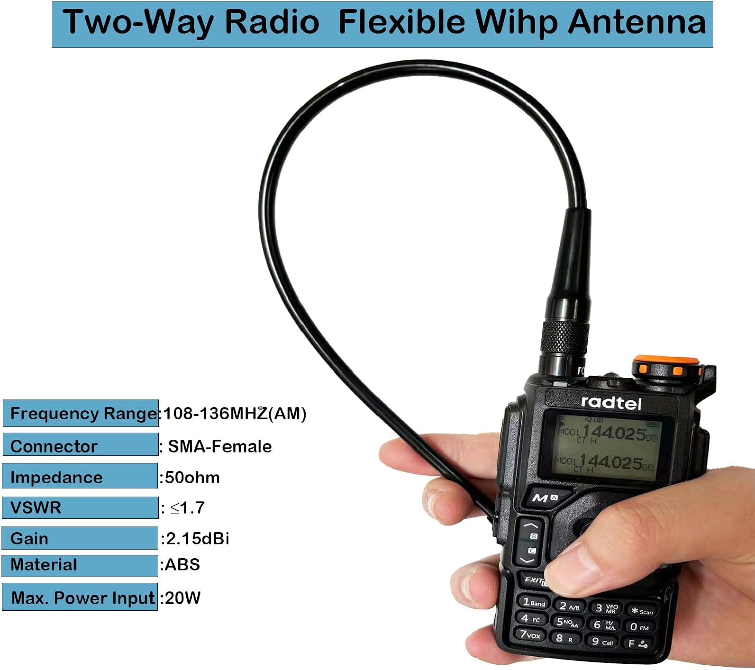 Radtel flexible whip antenna with specifications
