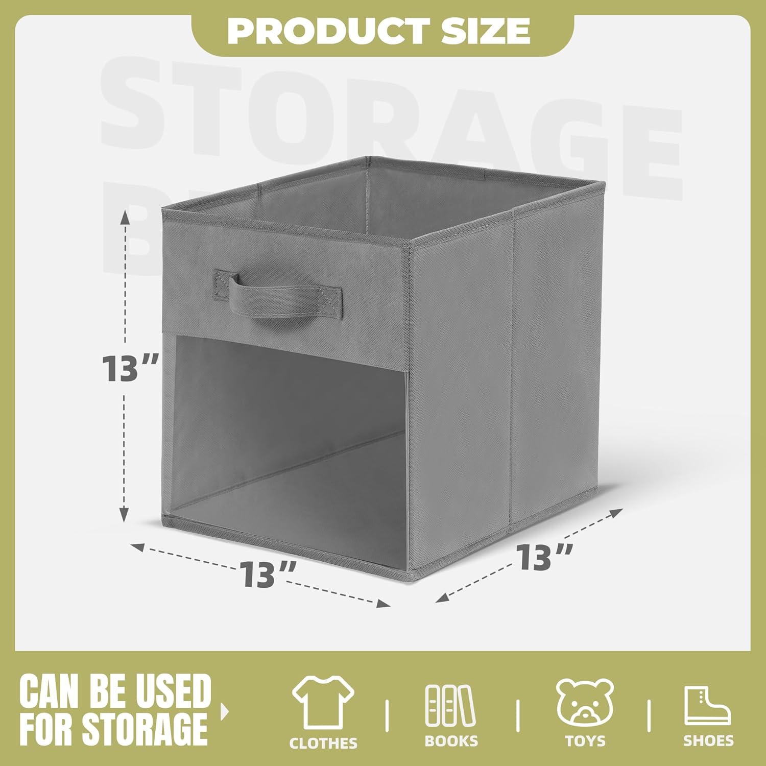 Storage Cubes，13 Inch Cube Storage Bins With Clear Window，Set of 10, Foldable Storage Cubes With Handles, Closet Storage Organizer Bins, Cubby Clothing Storage Baskets for Shelves, Gray