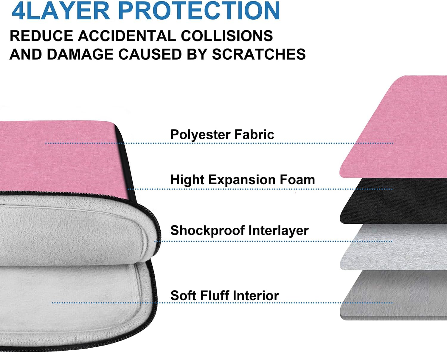 Laptop Case 15.6 inch, Travel Laptop Sleeve Bag Handbag Shockproof Protective Computer Cover Carrying Bag Briefcase for 15" 15.6" HP Asus Acer Dell Lenovo Laptop Notebook Ultrabook, (Black/Pink) - Image 6