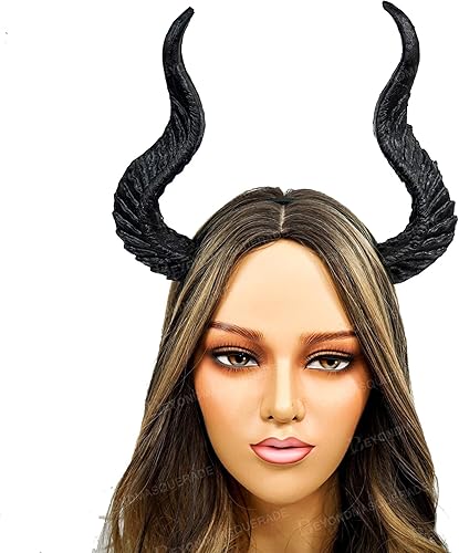 Miniatura 2 de BEYOND MASQUERADE B Diadema de cuernos de dragón negro, cuernos de maléfica, cuerno de animal del diablo, disfraz de Halloween, tocado, diadema de